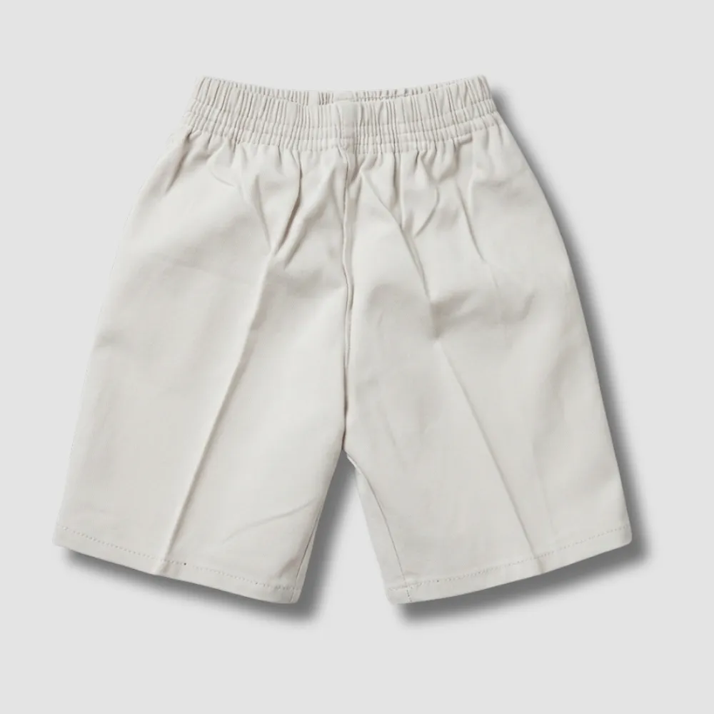 White cotton shorts with elastic waistband and two pockets, perfect for casual wear.