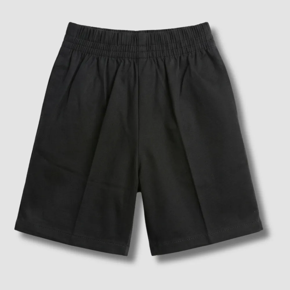 Black Elastic Waist Cotton Shorts