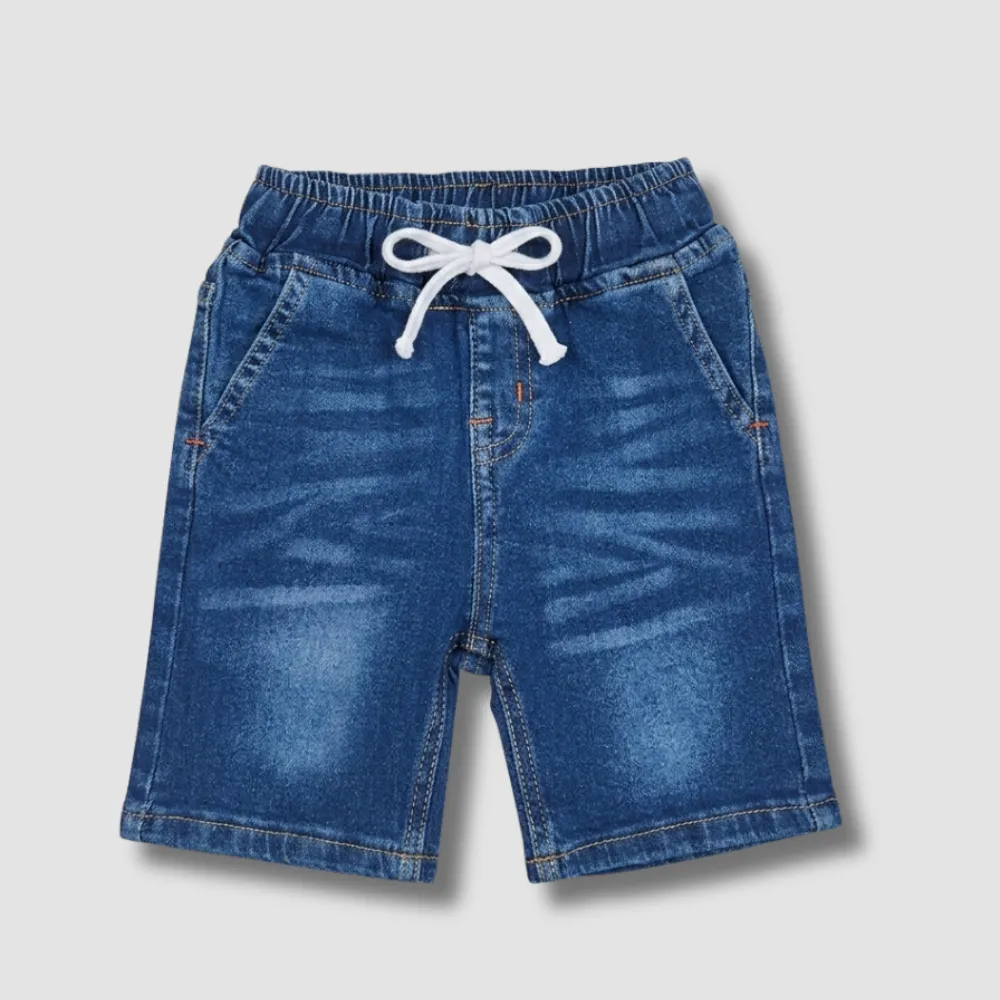 Dark Blue Denim Shorts with White Drawstring