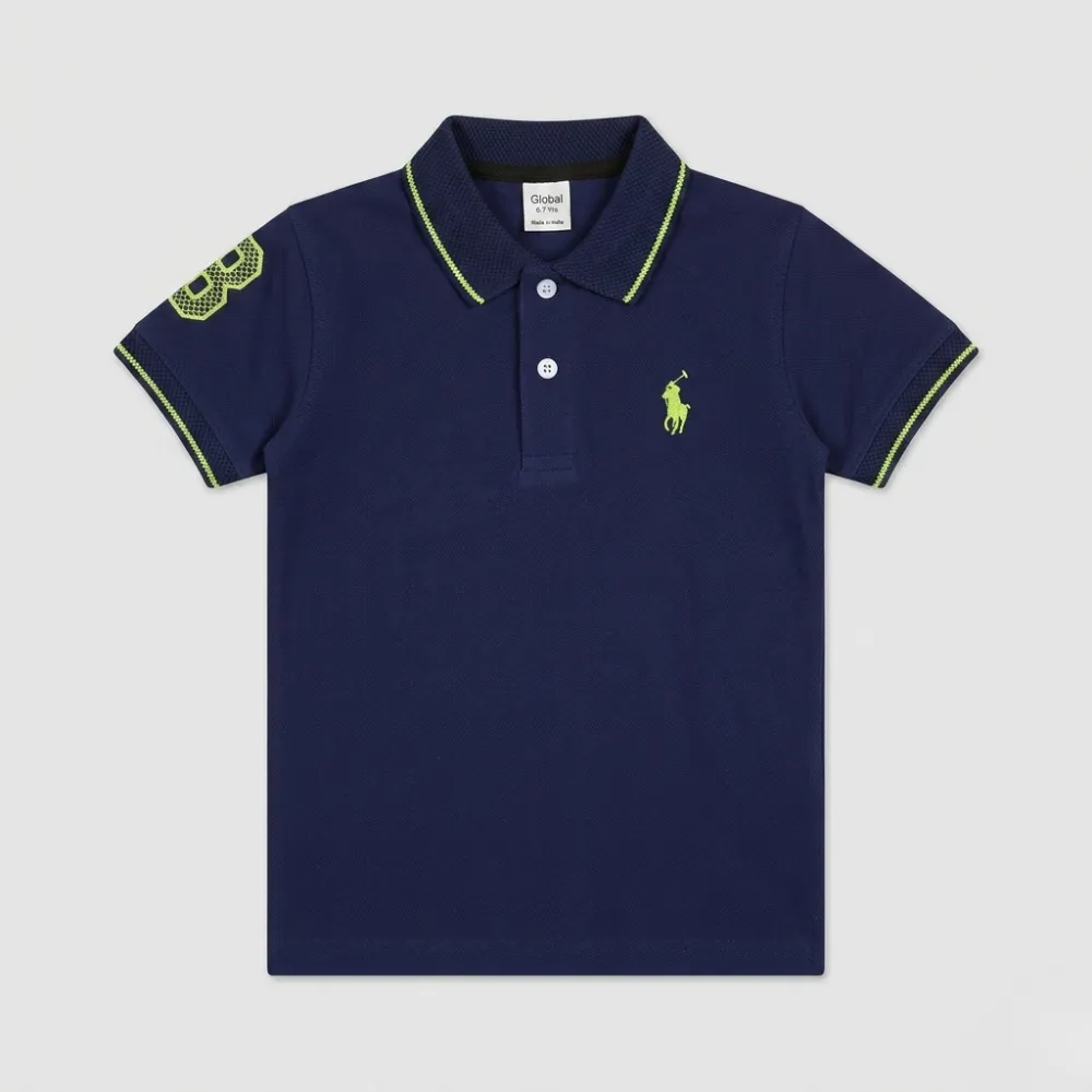 Navy Blue Polo Shirt with Green Trim