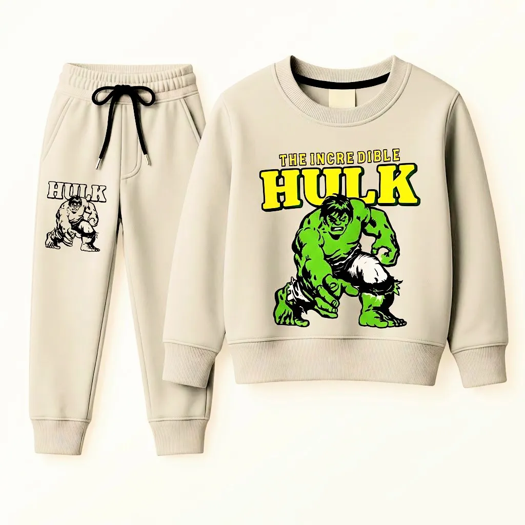 Boys Grey Hero Print Fleece Tracksuit | Sweatshirt & Jogger Trouser Set