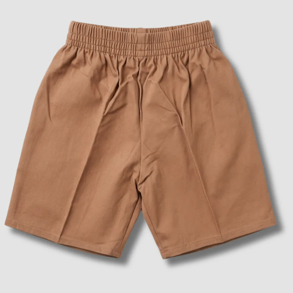 Brown Elastic Waist  Cotton Shorts