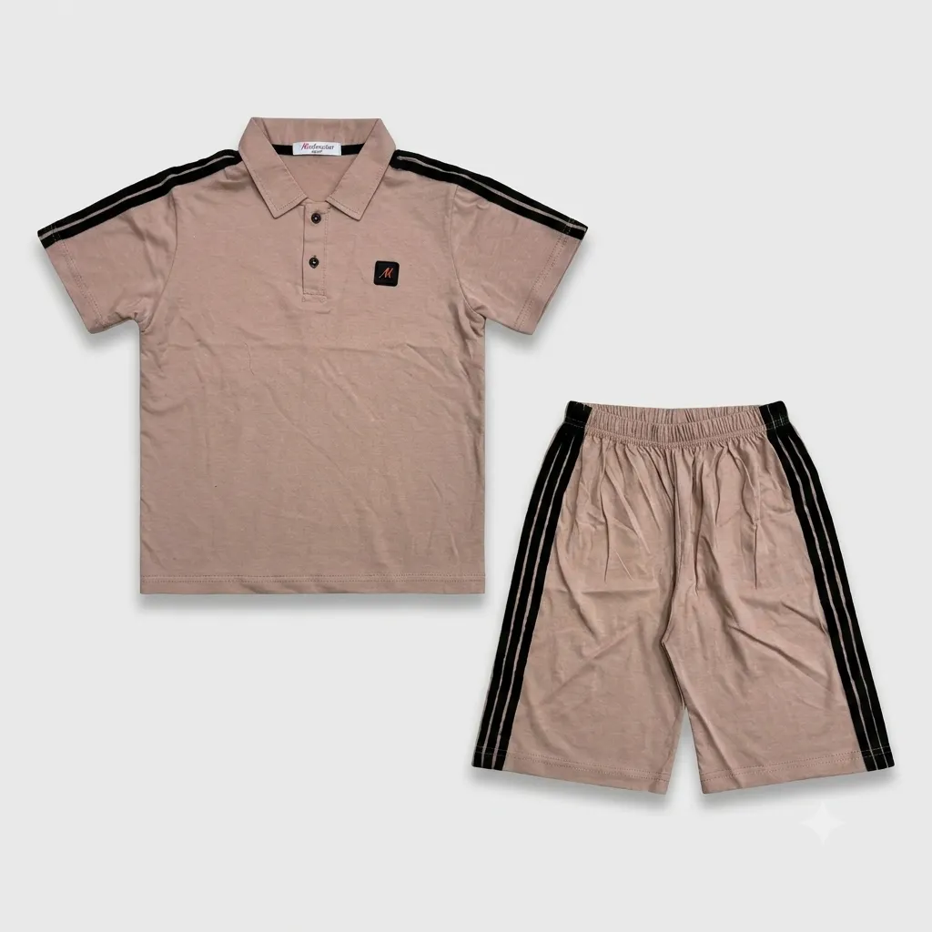 Polo Shirt and Shorts Set with Black Stripes alternate